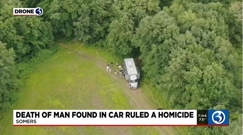 <i>WFSB</i><br/>Investigators said the body and vehicle were discovered down a dirt path off of Durkee Road.
