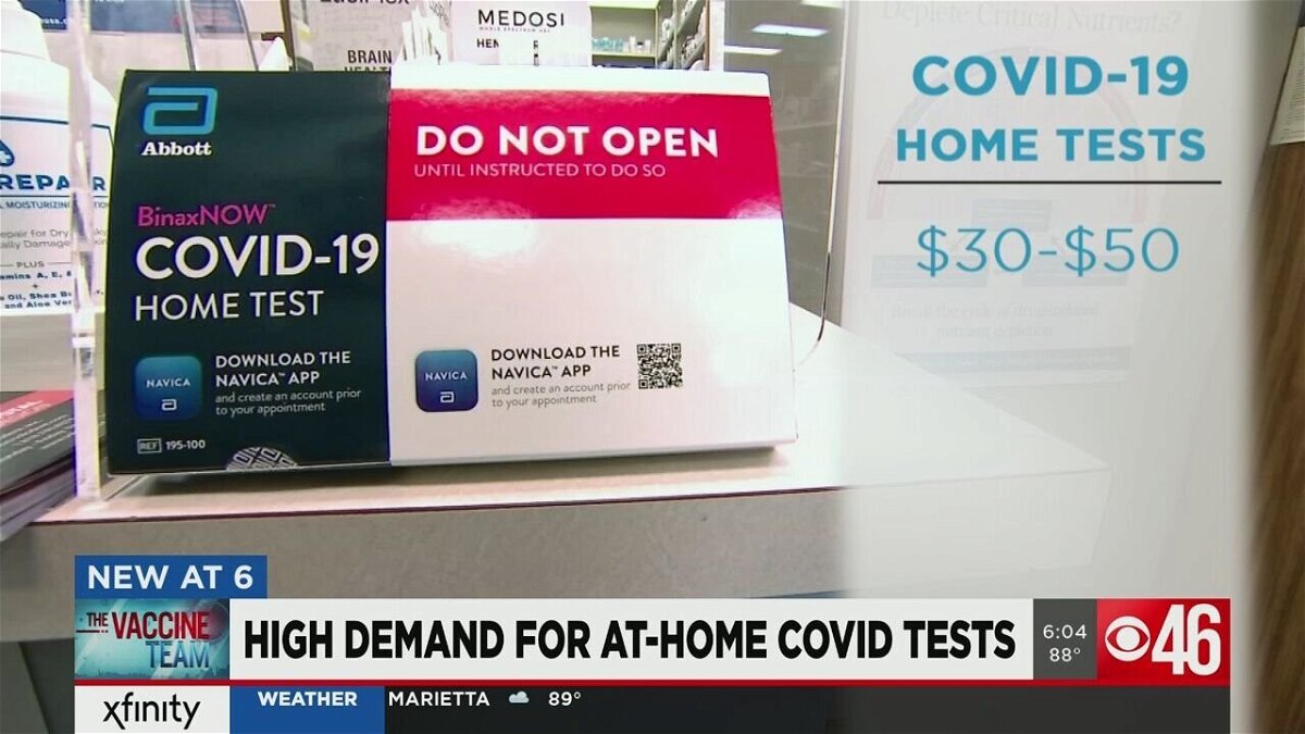 <i>WGCL</i><br/>Atlantans are turning to at-home Covid-19 testing kits at a rapid rate. But actually finding one is nearly impossible. Stores across the metro are having trouble keeping up with demand