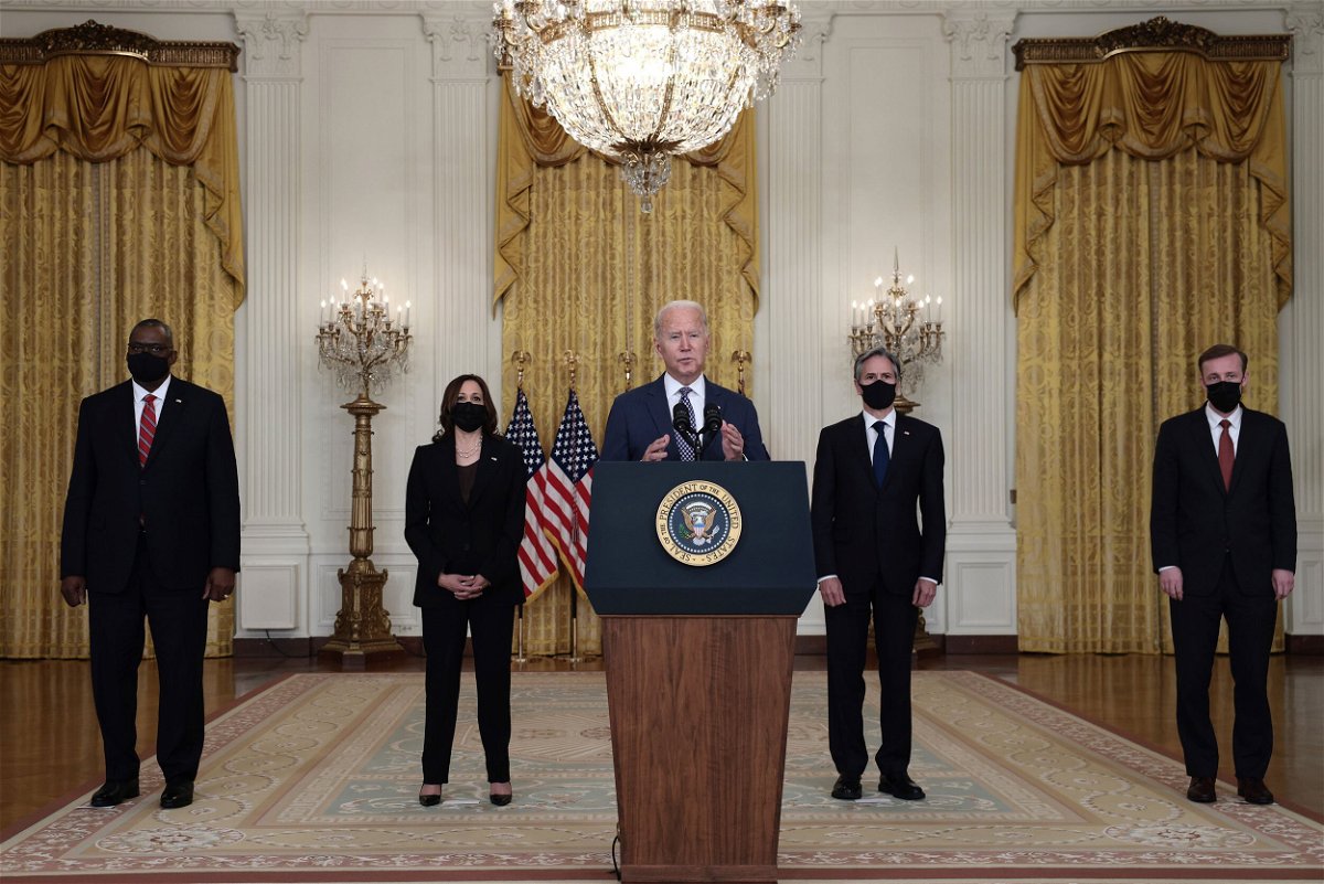 <i>Anna Moneymaker/Getty Images</i><br/>President Joe Biden on Friday promises to get 'any American who wants to come home' out of Afghanistan