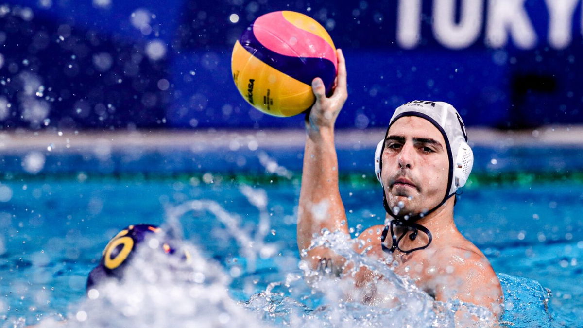 Luca Cupido of United States during the Tokyo 2020 Olympic water polo Tournament Men Quarterfinal match between Team United States and Team Spain