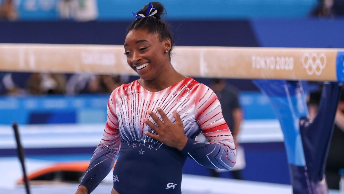 Simone Biles competes during the Women's Balance Beam Final