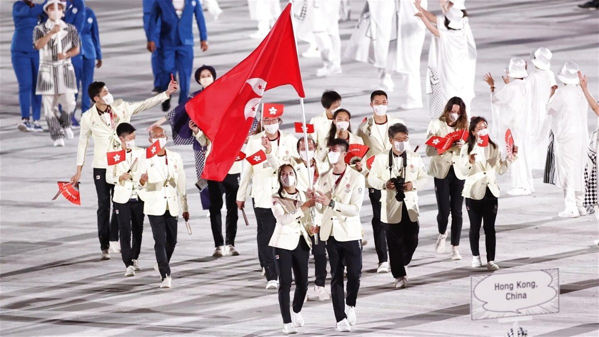 The Olympic delegation of Hong Kong parades into the Olympic Stadium