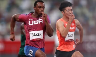 Ronnie Baker and Tada Shuhei compete in the Men's 100m Round 1