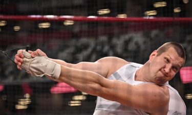 Poland's Wojciech Nowicki competes in the men's hammer throw final during the Tokyo 2020 Olympic Games