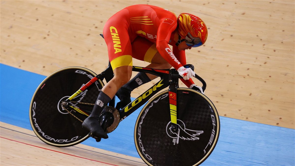 China women's team sprint cycling wins gold against Germany.