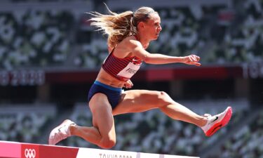 Courtney Frerichs of Team United States competes in round one of the Women's 3000m Steeplechase heats on day nine of the Tokyo 2020 Olympic Games