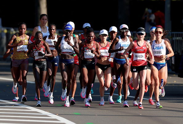 Athletes compete in the Women's Marathon Final in the 2020 Tokyo Olympic Games.