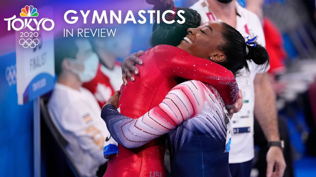 Suni Lee and Simone Biles hug