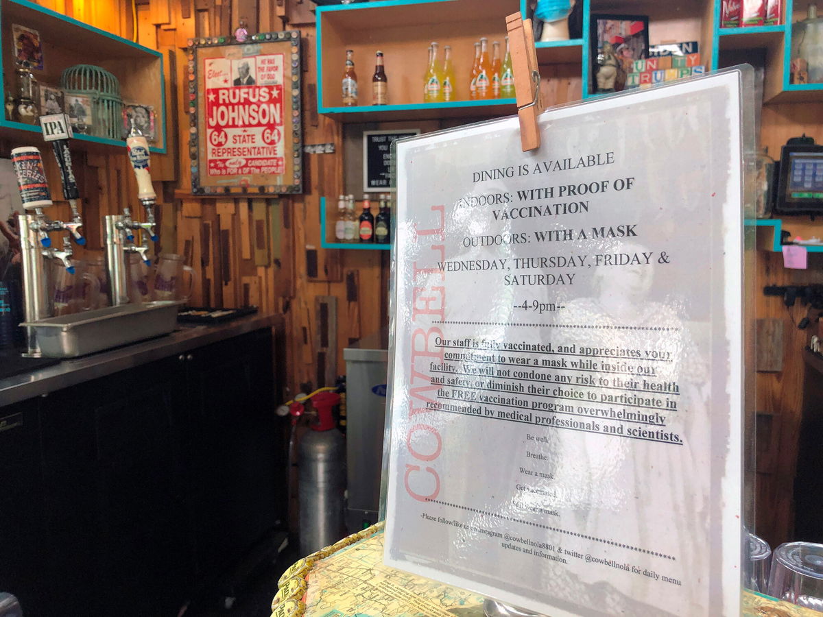 <i>Kevin McGill/AP</i><br/>A sign at a counter in Cowbell on Friday