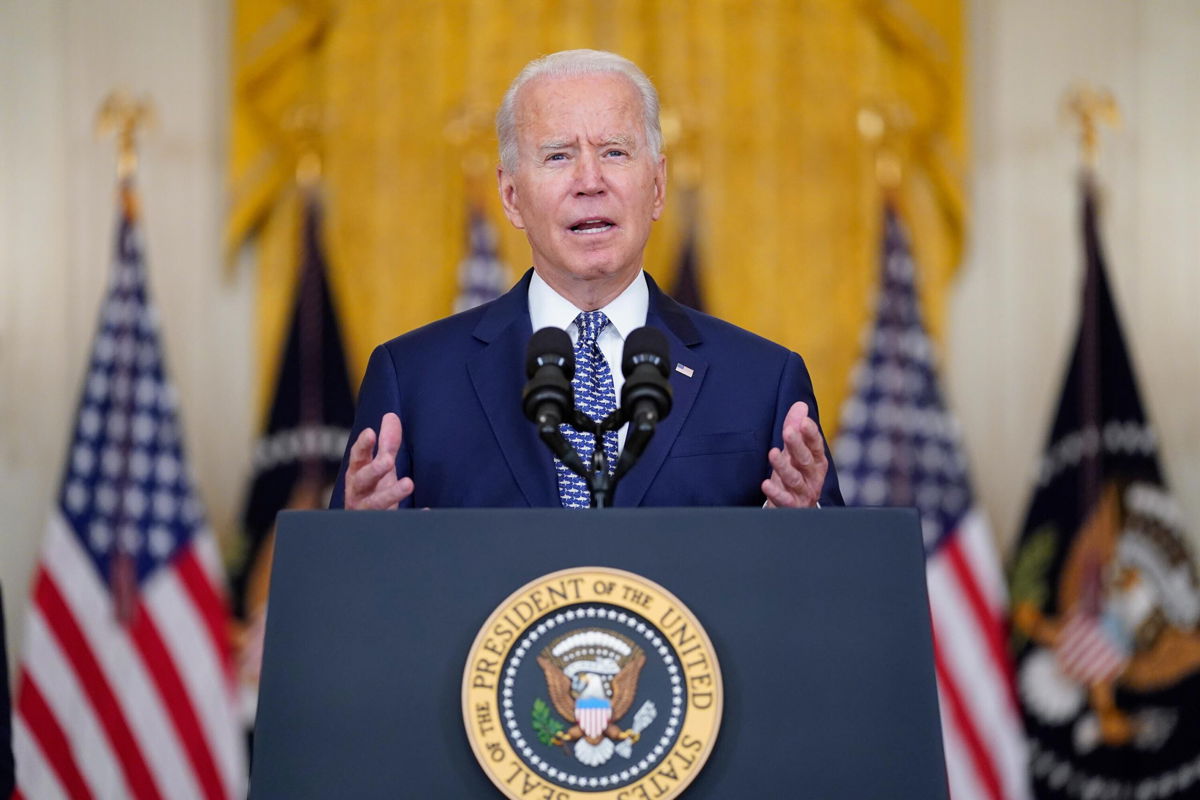 <i>Evan Vucci/AP</i><br/>President Joe Biden speaks about the bipartisan infrastructure bill from the East Room of the White House