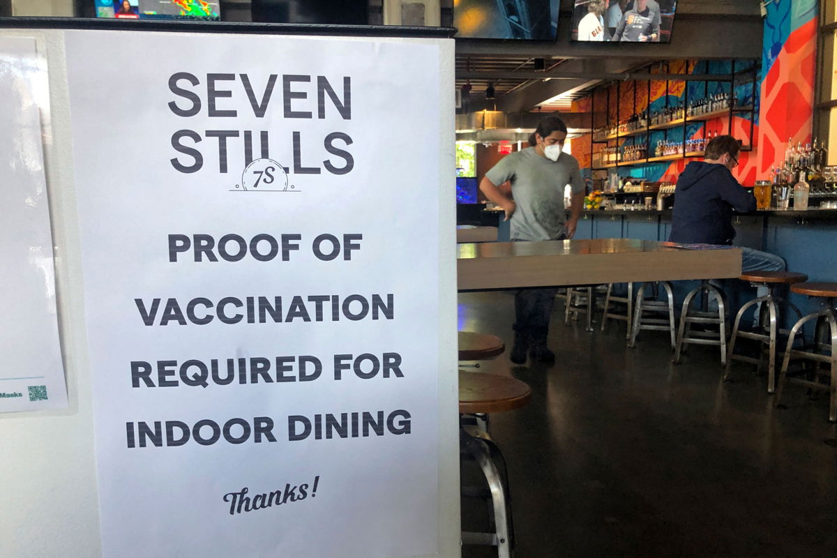 <i>Haven Daley/AP</i><br/>Vesuvio Cafe in San Francisco's North Beach neighborhood has been asking customers to provide proof of Covid-19 vaccination for July
