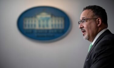 The Education Department is investigating five states for potential civil rights violations for prohibiting school mask mandates. Pictured is Secretary of Education Miguel Cardona on March 17 in Washington