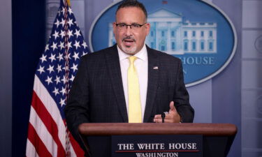 Secretary of Education Dr. Miguel Cardona answers questions at the White House August 5. Cardona issued a plea to politicians making it harder to control the pandemic while two Republicans called for local officials to make decisions regarding masks in schools amid the fallout over state bans on masks as Covid-19 cases continue to rise.