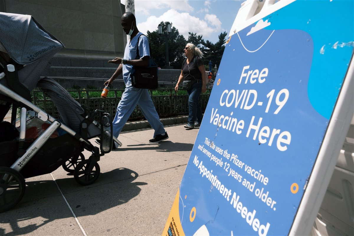 <i>Spencer Platt/Getty Images</i><br/>A city-operated mobile pharmacy advertises the Covid-19 vaccine in a New York City neighborhood on July 30.
