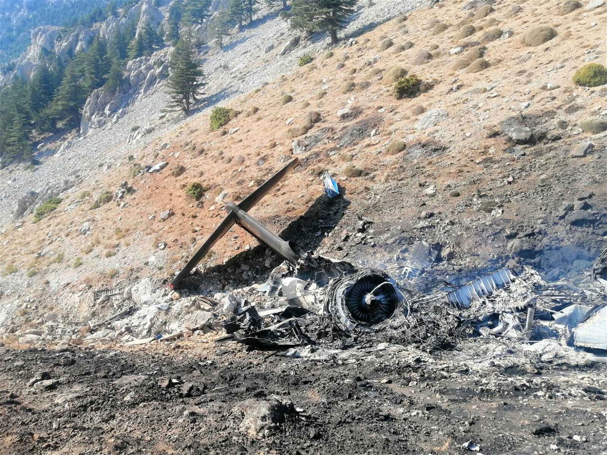 <i>Turkish Ministry of Agriculture and Forestry/Anadolu/Getty Images</i><br/>The wreckage of the Be-200 firefighting plane after it crashed in Turkey on Aug. 14.