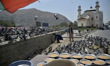 Life appears to be creeping back to normal in Kabul on Wednesday. This image shows young Afghans feeding pigeons near the Shah-Do-Shamshira Mosque in Kabul on August 18.
