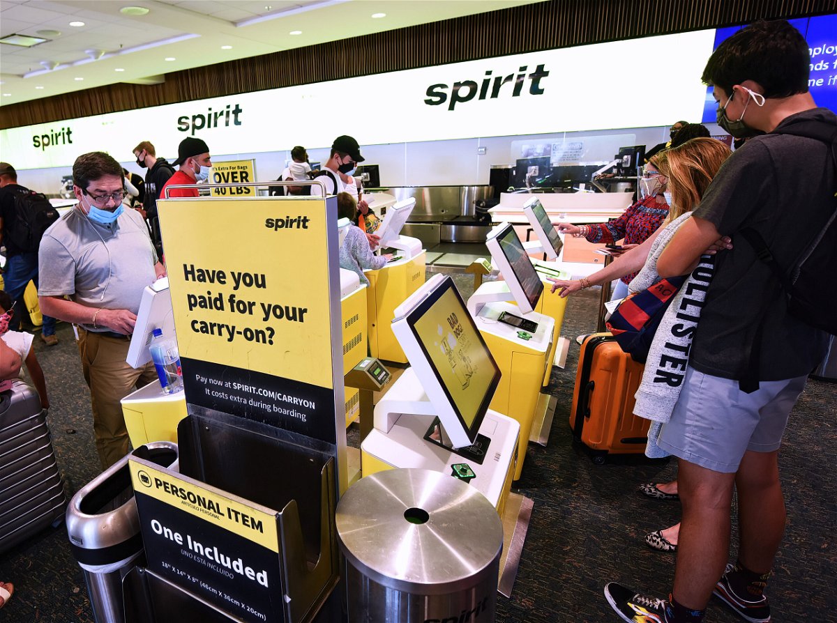 <i>Paul Hennessy/SOPA Images/LightRocket/Getty Images</i><br/>Spirit Airlines enters third consecutive day with significant disruptions. Travelers here check in for a Spirit Airlines flight at Orlando International Airport on the Friday before Memorial Day.
