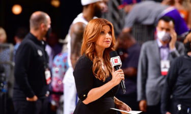 ESPN reporter Rachel Nichols speaks during Game 5 of the Western Conference Finals on June 28 at Phoenix Suns Arena in Phoenix
