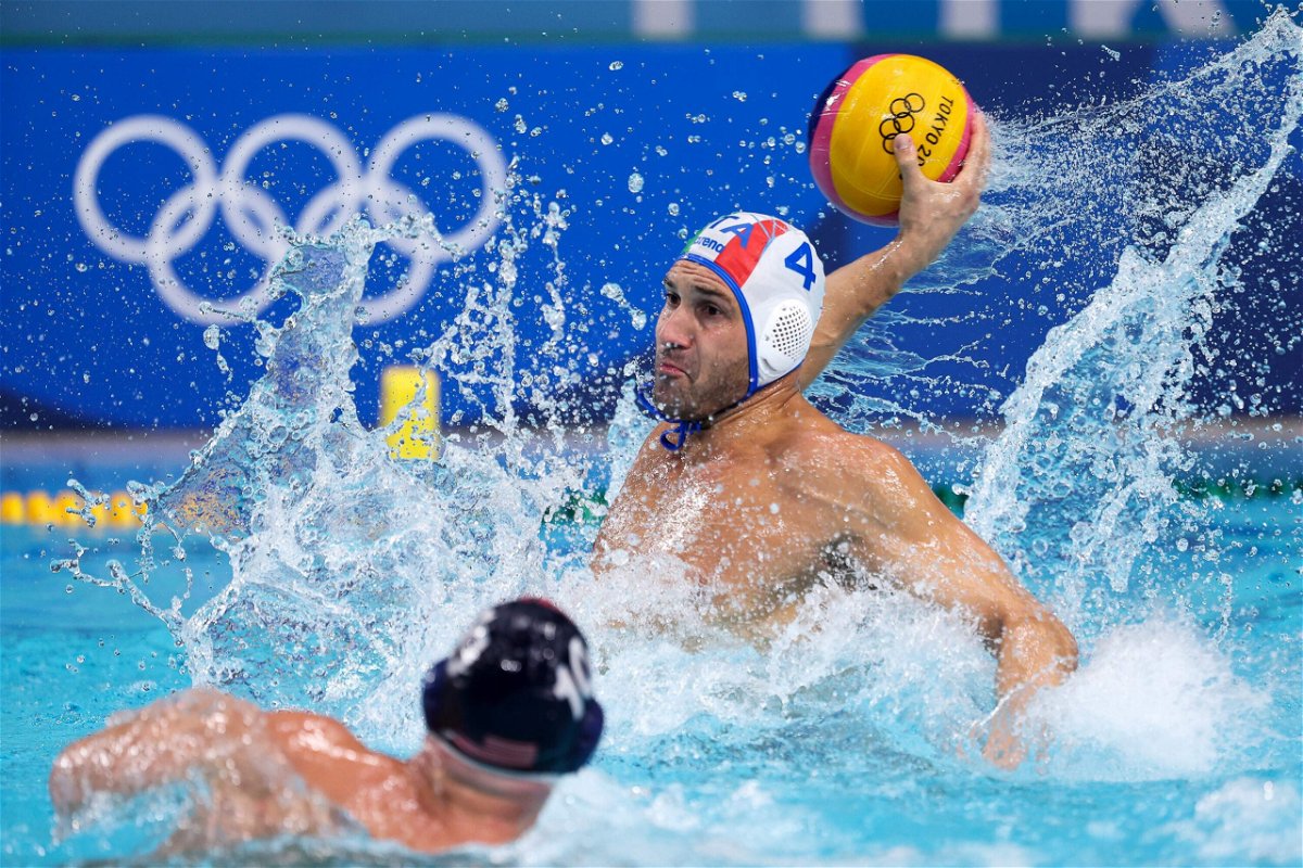 <i>Maddie Meyer/Getty Images</i><br/>Pietro Figlioli of Team Italy in action during the Men's Classification 5th-8th match between Italy and the United States on day fourteen of the Tokyo 2020 Olympic Games at Tatsumi Water Polo Centre on August 6 in Tokyo