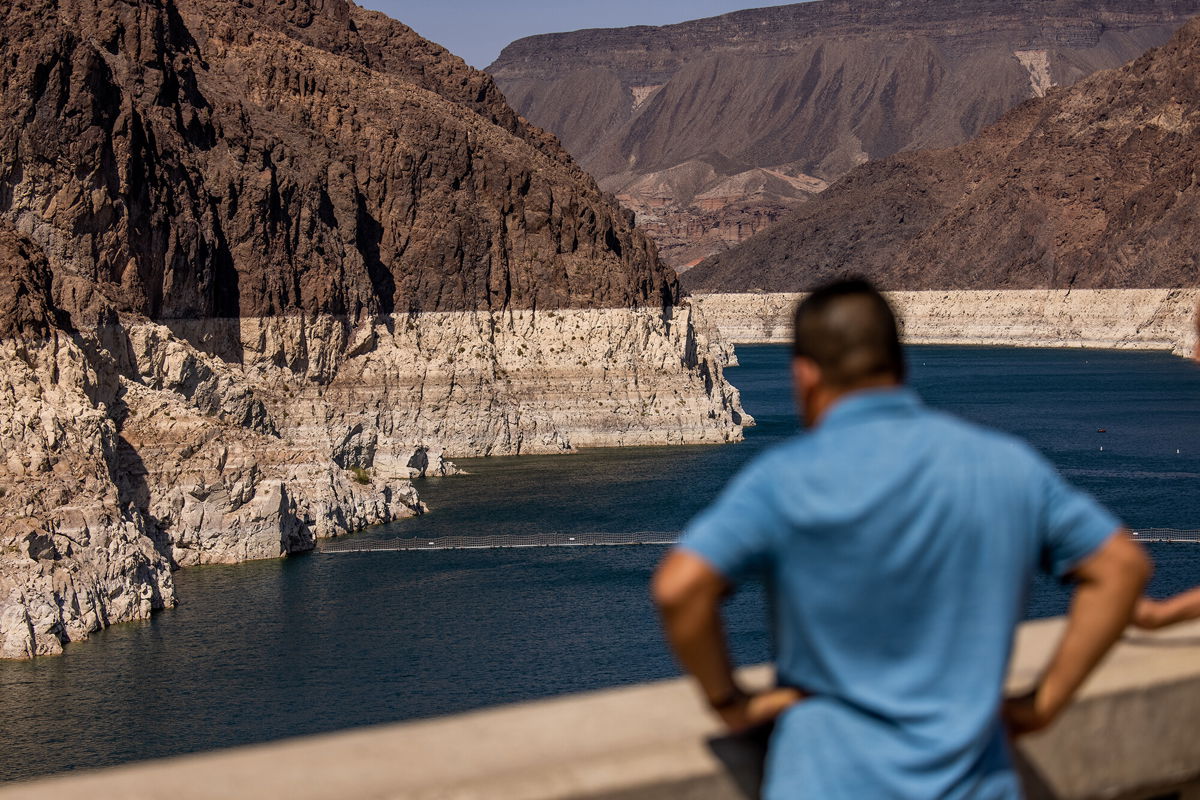 <i>Roger Kisby/Bloomberg/Getty Images</i><br/>Water in many parts of the world is running dry at an alarming rate. This image shows the Hoover Dam above the Colorado River during low water levels on August 19.