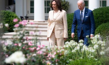 US President Joe Biden and US Vice President Kamala Harris arrive for a ceremony commemorating the 31st anniversary of the Americans with Disabilities Act (ADA)