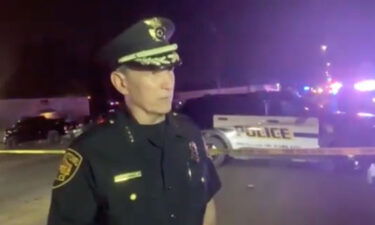 San Antonio Police Chief William McManus talks to reporters at the scene of a shooting outside a sports bar on Sunday
