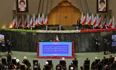 Iran's newly elected President Ebrahim Raisi speaks at his swearing in ceremony at the Iranian parliament in the capital Tehran on August 5.
