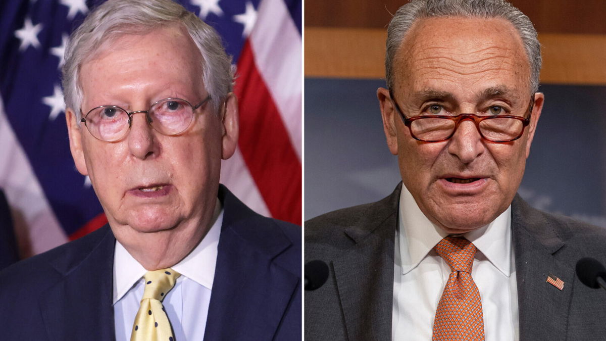 <i>Alex Wong/Tasos Katopodis/Getty Images</i><br/>Senate Minority Leader Mitch McConnell on Monday praised the work of colleagues who pulled together the massive infrastructure bill.