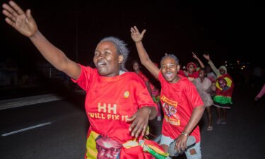 Supporters of Zambian president-elect Hakainde Hichilema celebrate his victory