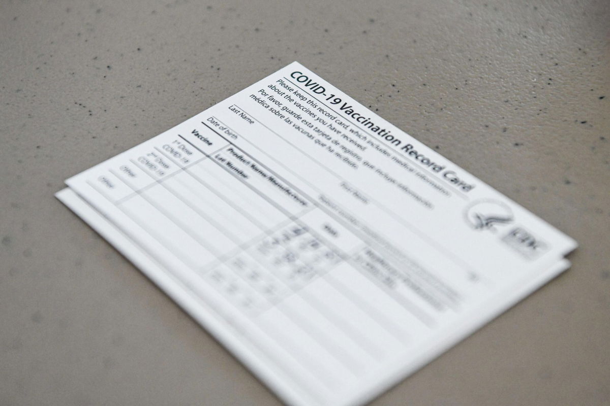 <i>CHANDAN KHANNA/AFP/Getty Images</i><br/>A Covid-19 vaccine record card is seen here at the Florida Memorial University Vaccination Site in Miami Gardens