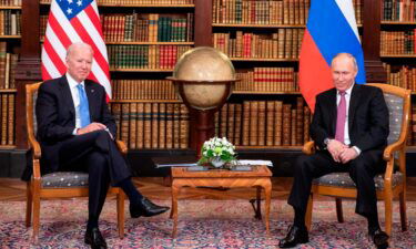 US President Joe Biden (L) and Russian President Vladimir Putin meet during the US-Russia summit in Geneva
