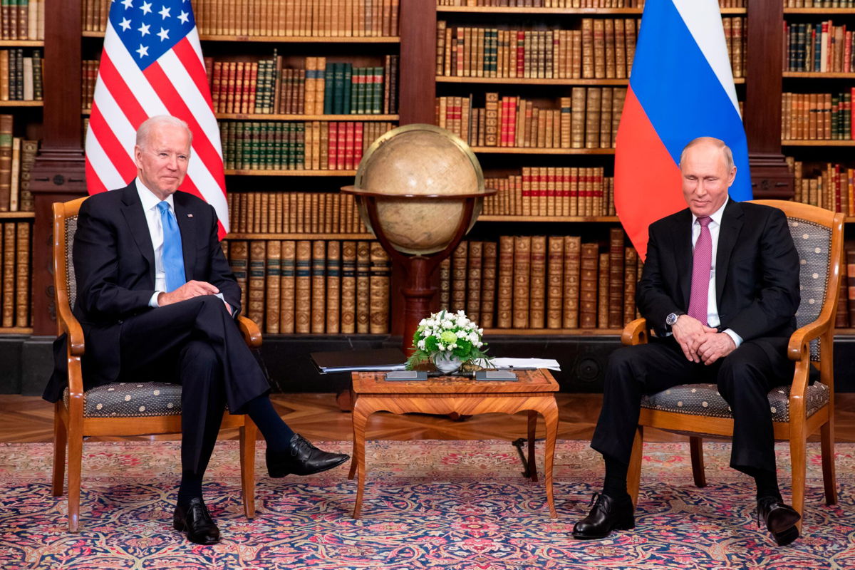 <i>Pool/Getty Images</i><br/>US President Joe Biden (L) and Russian President Vladimir Putin meet during the US-Russia summit in Geneva