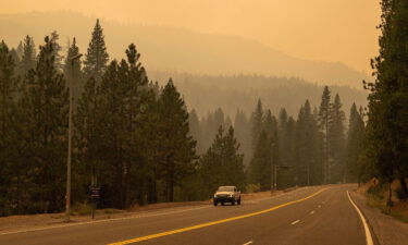 Smoke from the Caldor Fire hangs heavy in the air in El Dorado County