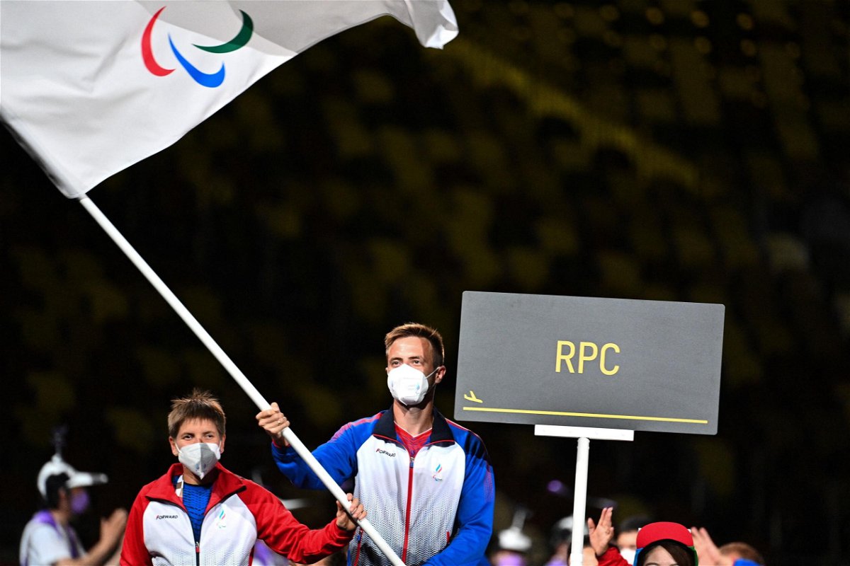 <i>Philip Fong/AFP via Getty Images</i><br/>RPC stands for the Russian Paralympic Committee. Russia's team here arrives during the opening ceremony for the Tokyo 2020 Paralympic Games on August 24.