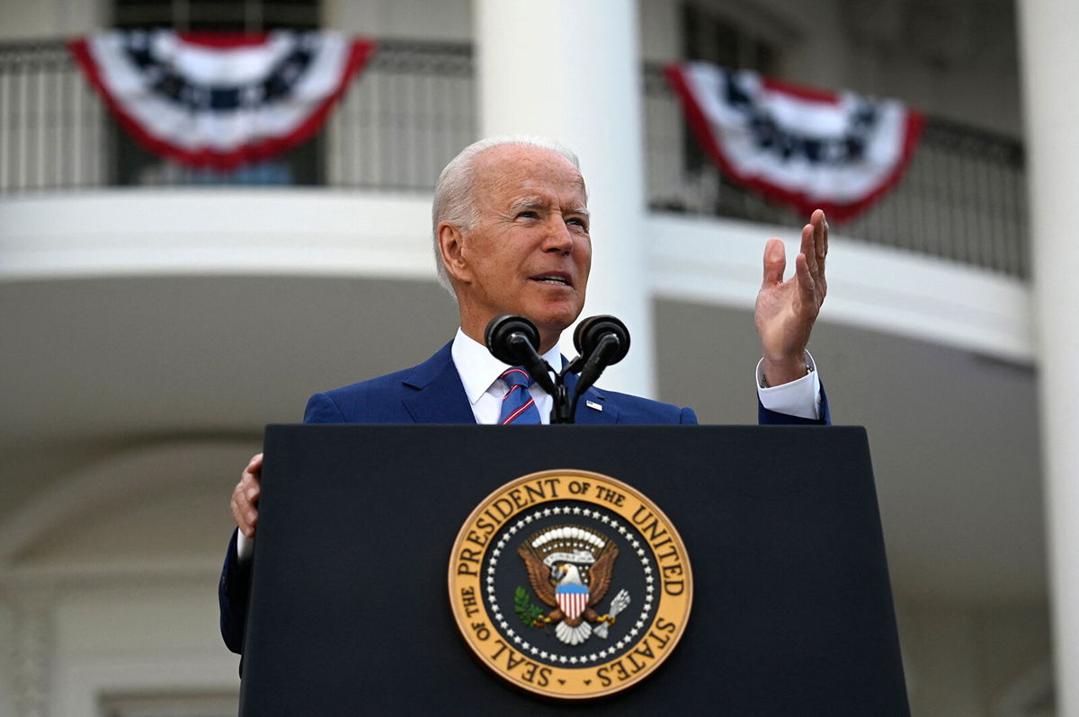 <i>Andrew Caballero-Reynolds/AFP/Getty Images</i><br/>President Joe Biden on Tuesday will provide an update on his administration's Covid-19 vaccination efforts. Biden is seen here on the South Lawn of the White House