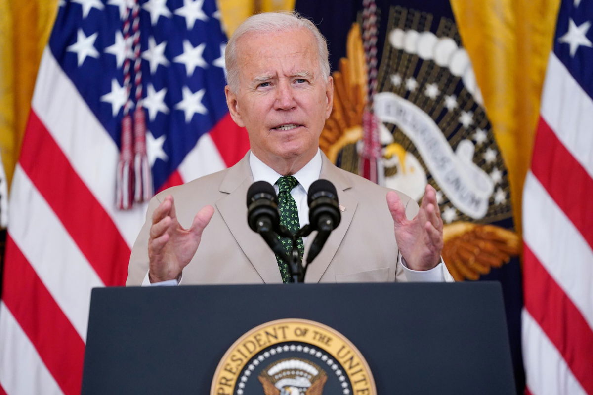 <i>Evan Vucci/AP</i><br/>President Joe Biden speaks about the July jobs report during an event at the White House