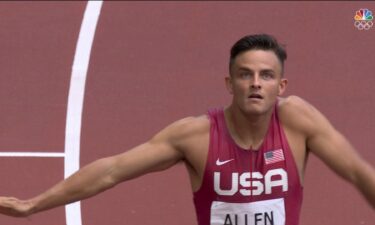 Devon Allen celebrates with dance after 110 hurdles semi win