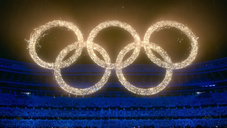 The Olympic Rings form during the Closing Ceremony - KTVZ