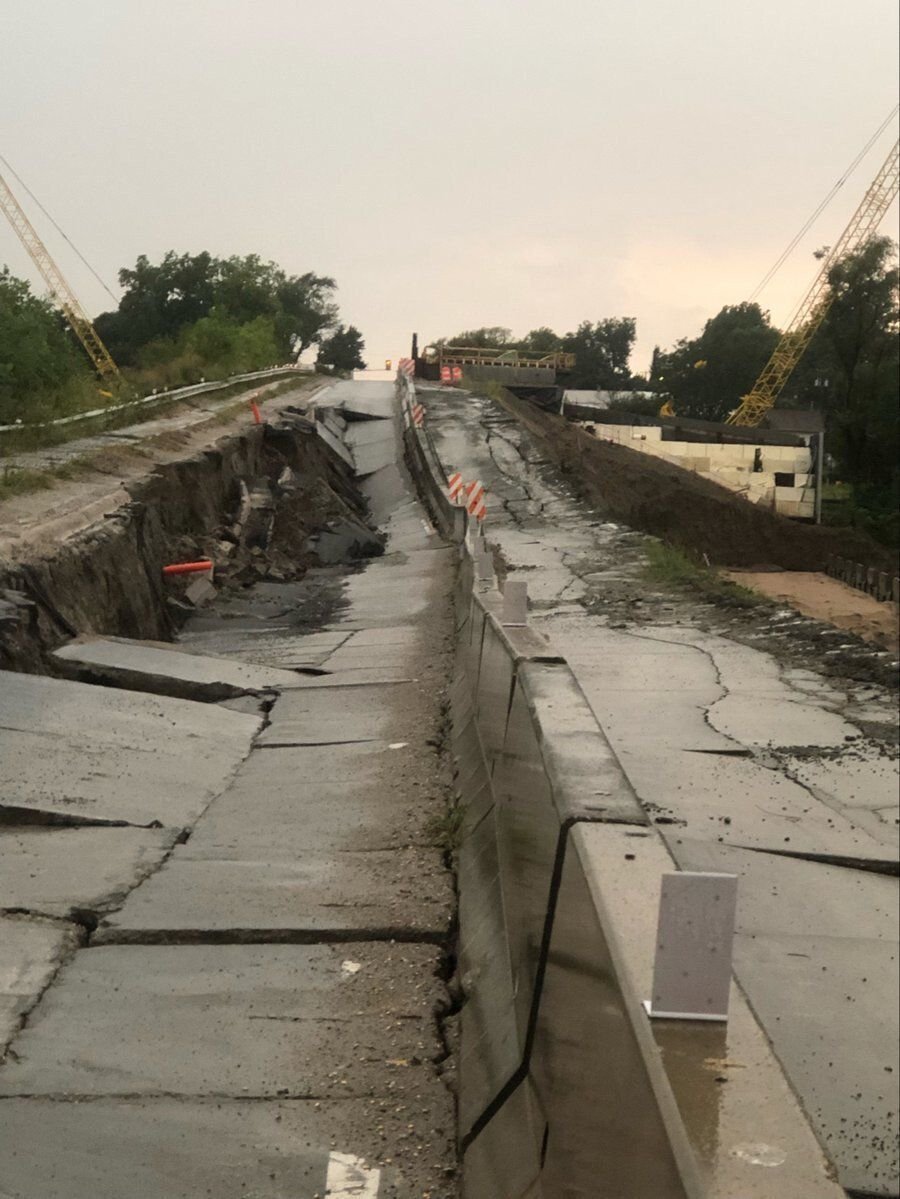 <i>Nebraska DOT via Lincoln Journal Star</i><br/>Nebraska 1 near Murray had to be closed after a section of the highway collapsed because of heavy rain.