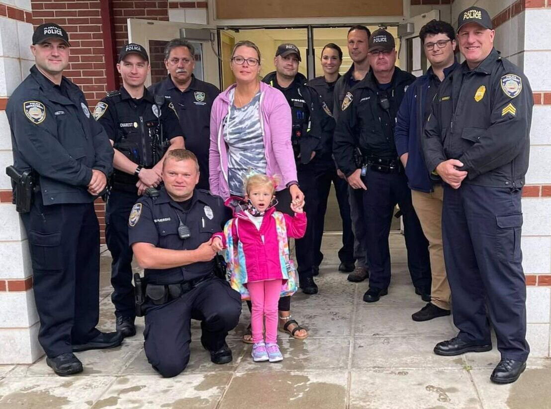 <i>Plainville PD via WFSB</i><br/>Members of the Plainville Police Department escorted the daughter of one of their own on her first day of school.