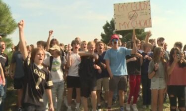 Dozens of students protested outside ThunderRidge High School in Highlands Ranch on Sept. 1 over a mask mandate.