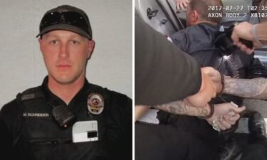 A photo of Matthew Schneider is seen when he was with the department and body-cam video photo of the 2017 incident.