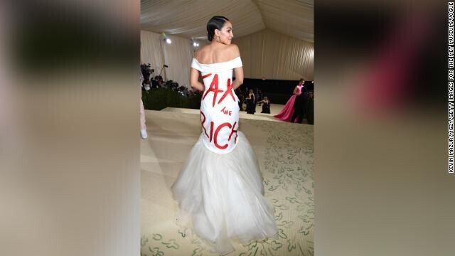 <i>Kevin Mazur/MG21/Getty Images</i><br/>Alexandria Ocasio-Cortez attends The 2021 Met Gala Celebrating In America: A Lexicon Of Fashion at Metropolitan Museum of Art on September 13