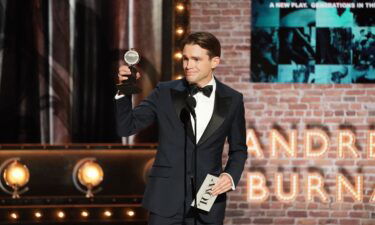 Andrew Burnap receives the award for Best Performance by an Actor in a Leading Role in a Play during Sunday's Tony Awards.