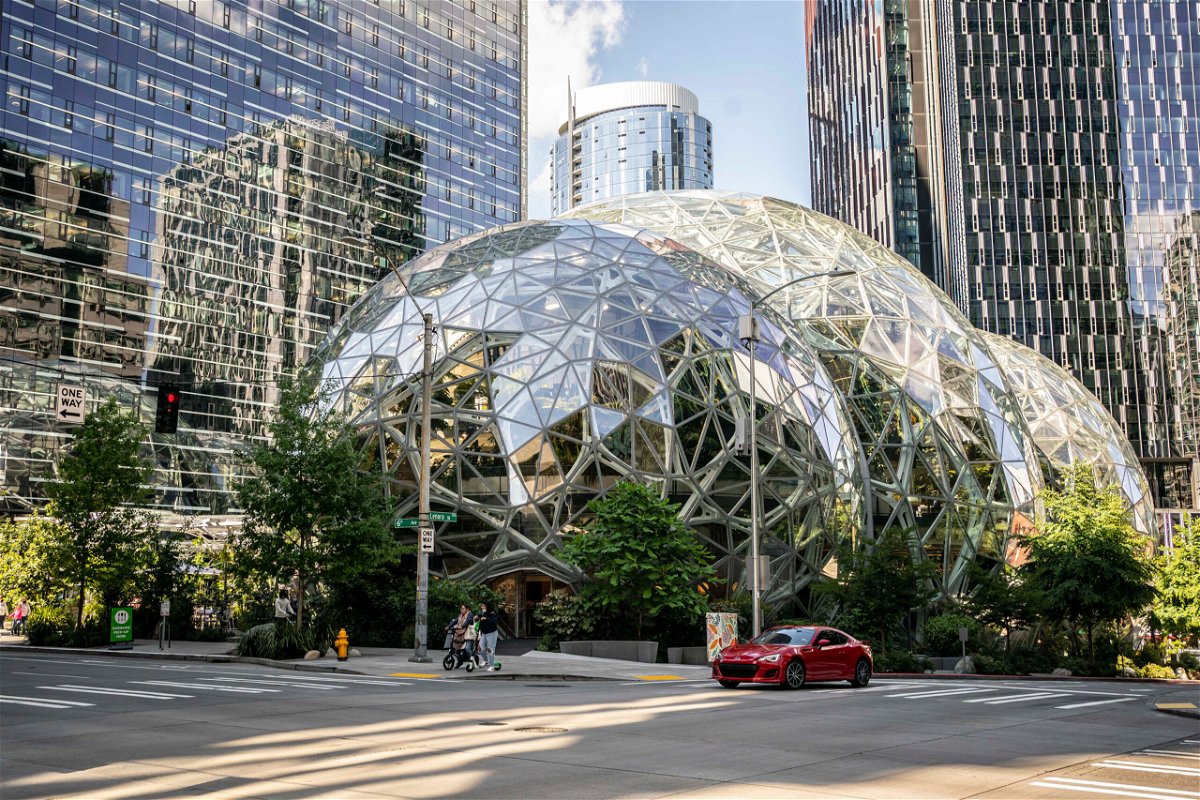 <i>David Ryder/Getty Images</i><br/>The exterior of The Spheres are seen at the Amazon.com Inc. headquarters on May 20