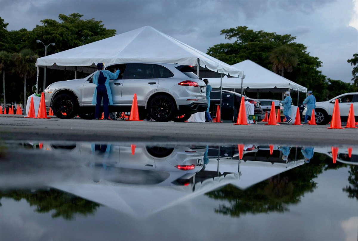 <i>Joe Raedle/Getty Images</i><br/>The United States has reached 40 million recorded Covid-19 cases. Pictured is a 24-hour drive-thru site set up by Miami-Dade and Nomi Health in Tropical Park to administer Covid-19 tests.