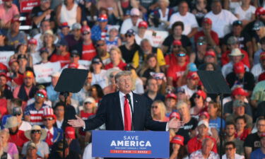 Former US President Donald Trump speaks to supporters during a rally at the Lorain County Fairgrounds on June 26 in Wellington