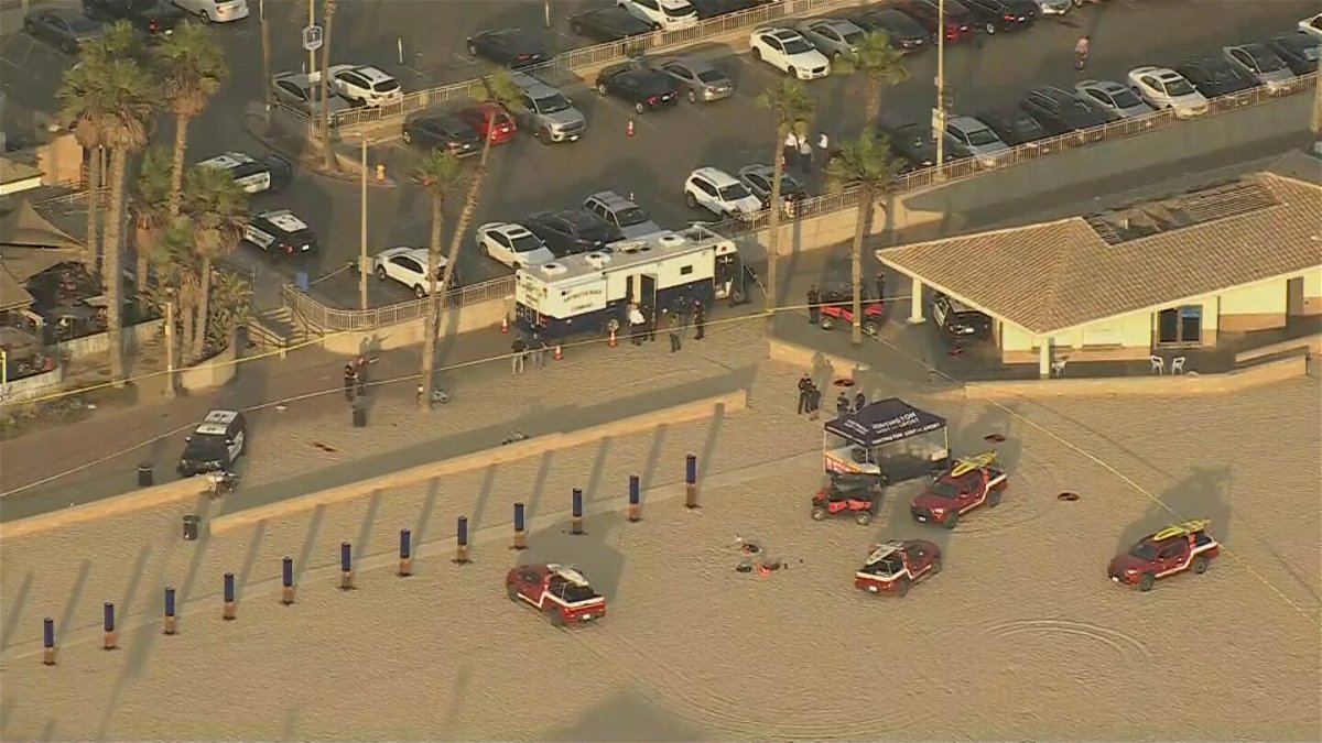 <i>KCAL/KCBS</i><br/>The scene of an officer-involved shooting in Huntington Beach