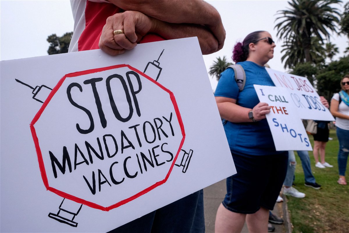 <i>Ringo Chiu/AFP/Getty Images</i><br/>Anti-vaccination protesters hold a rally against Covid-19 vaccine mandates in Santa Monica