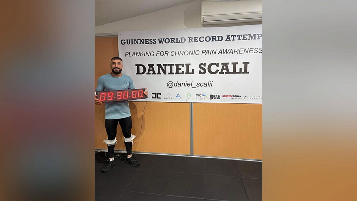 <i>Courtesy Guinness World Records</i><br/>Daniel Scali with chronic pain shatters the men's world record by holding an abdominal plank position for over 9 hours.